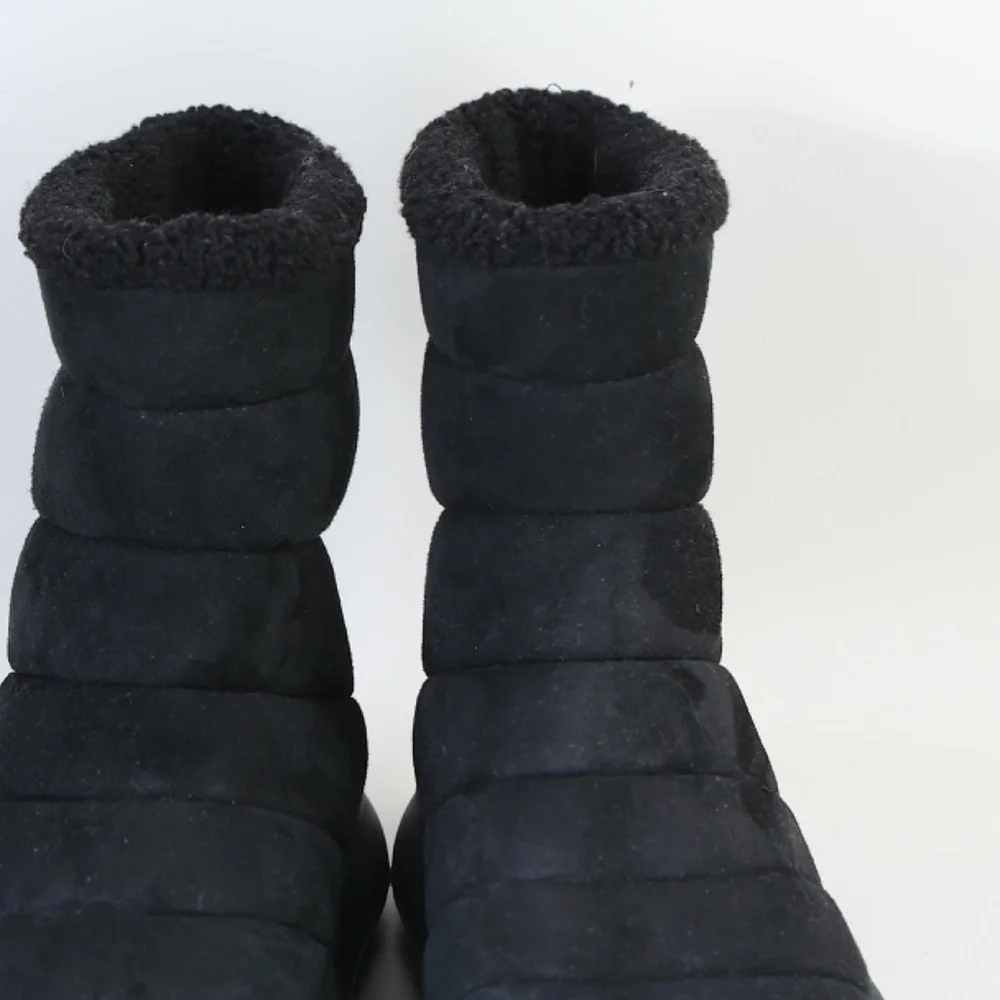 Moncler Hermosa Shearling Suede Quilted Ankle Boots Black 38.5 Woman's - Picture 7 of 16
